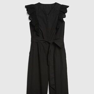 GAP Black Poplin Jumpsuit with Eyelet Ruffle Detailing